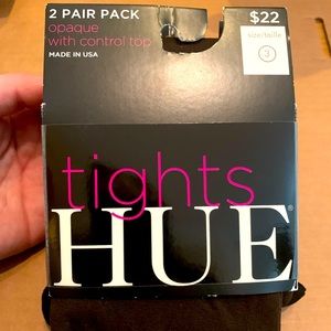 Hue tights 2 pack, one pair brown tights, one pair black tights. Size 3